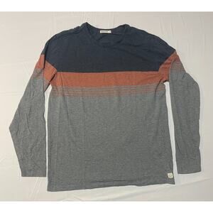 Marine Layer Sz M Brown Grey Jacob Long-Sleeve Crewneck Colorblock T-Shirt